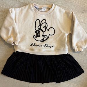 Zara Cream Minnie Mouse Sweatshirt Dress with Black Skirt